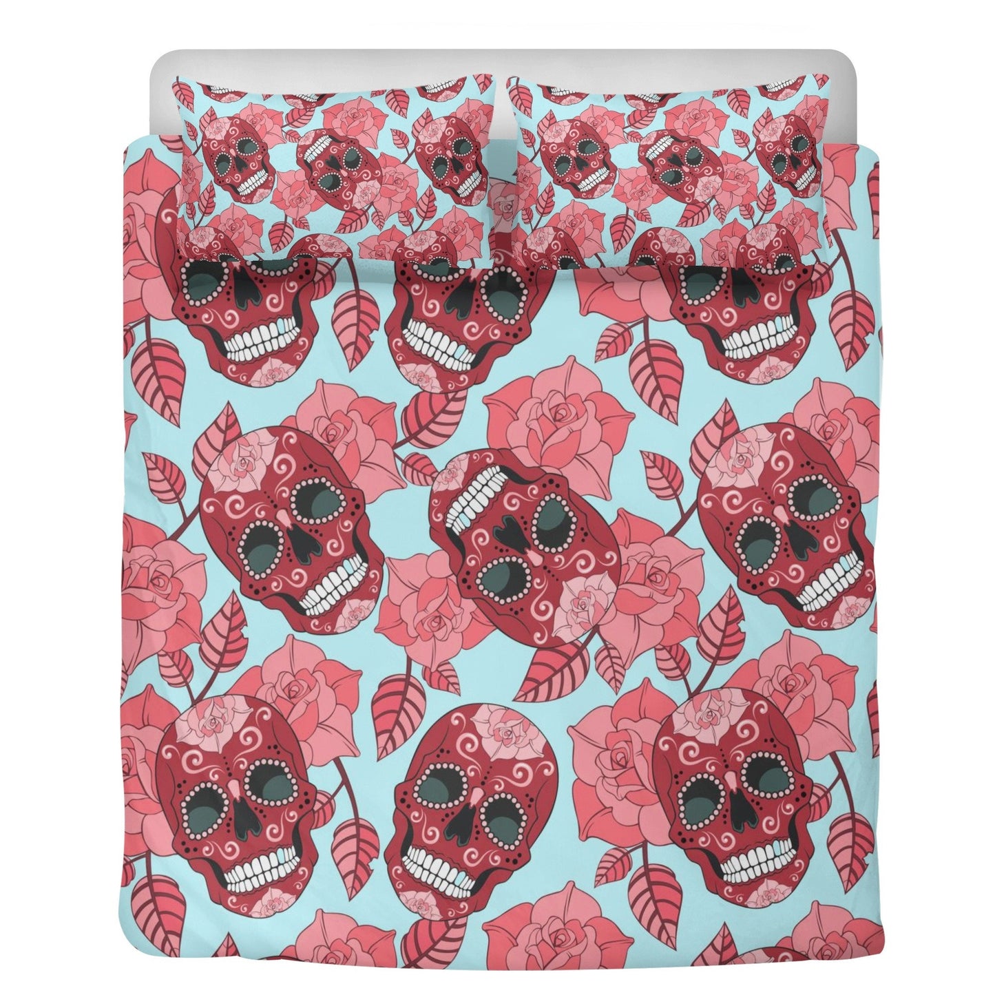 4pcs candy skull bedding set, skull duvet cover set, dia de los muertos skull bedding set, Mexican floral skull duvet cover pillow covers
