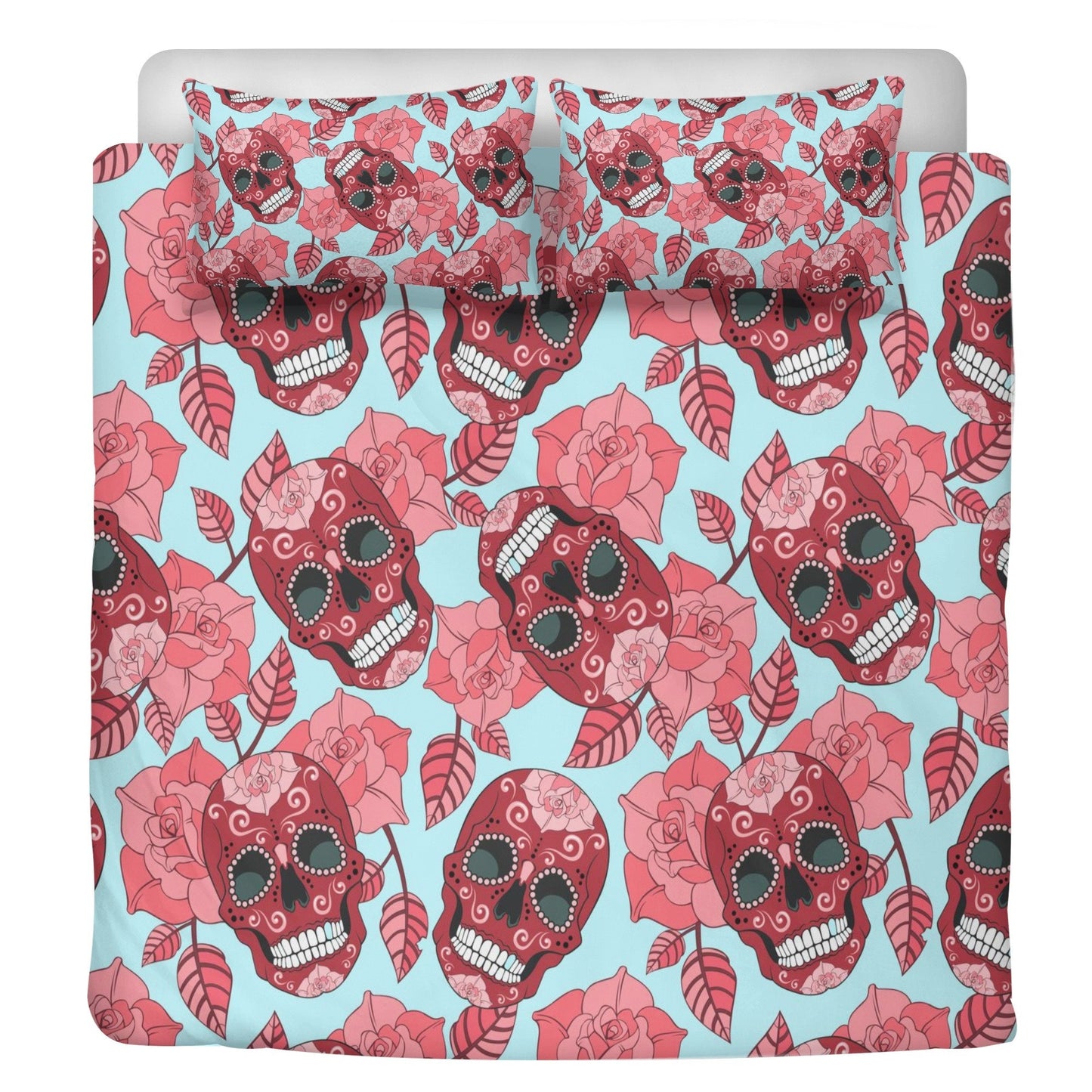 4pcs candy skull bedding set, skull duvet cover set, dia de los muertos skull bedding set, Mexican floral skull duvet cover pillow covers