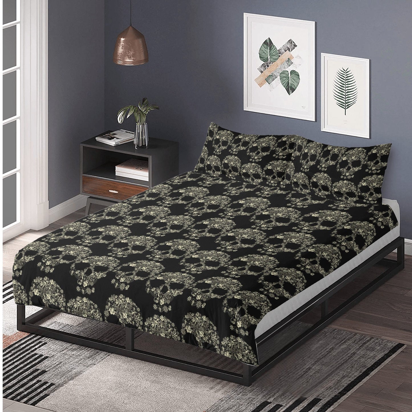 4pcs candy skull bedding set, skull duvet cover set, dia de los muertos skull bedding set, Halloween floral skull duvet cover pillow covers