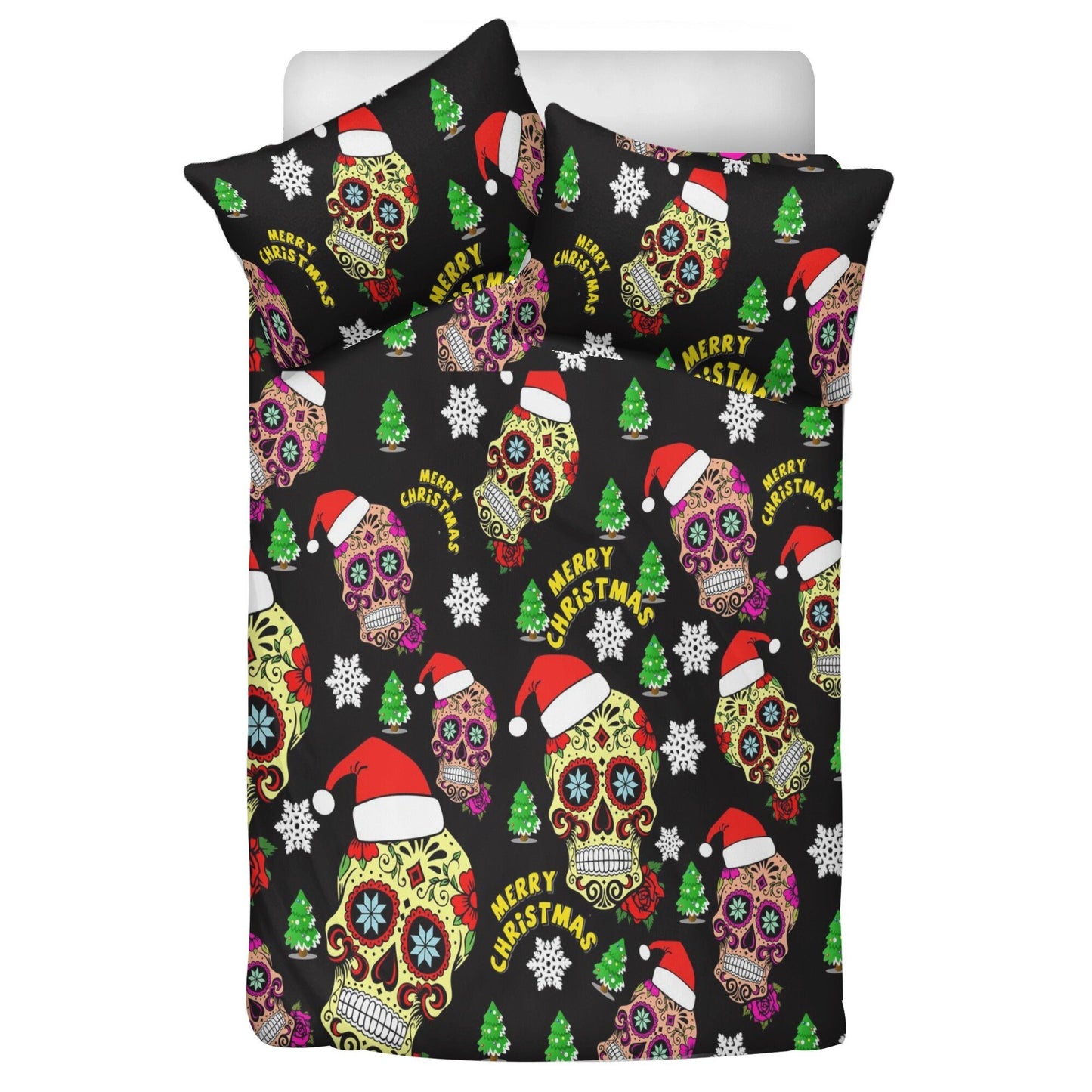 4pcs Christmas skull bedding set, Mery Xmas sugar skull duvet cover set dia de los muertos skull bedding set skull duvet cover pillow covers