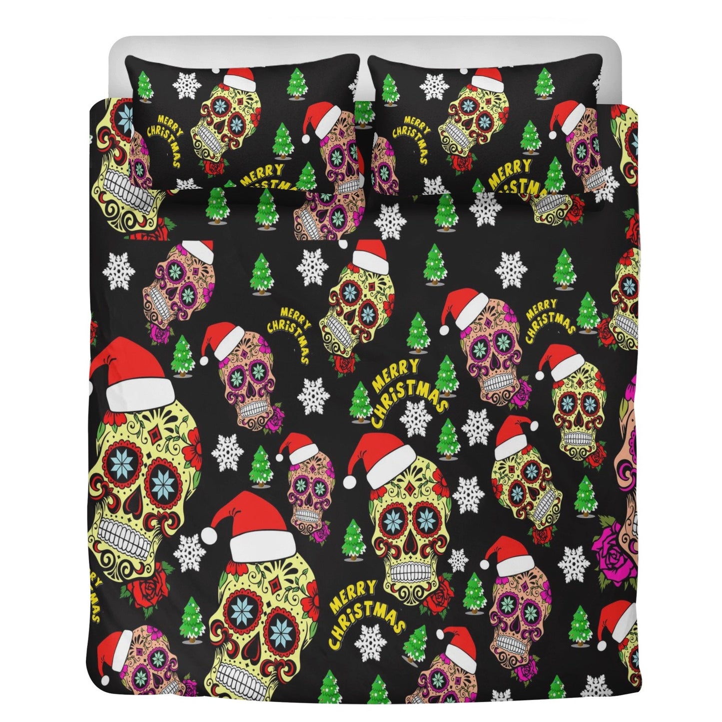 4pcs Christmas skull bedding set, Mery Xmas sugar skull duvet cover set dia de los muertos skull bedding set skull duvet cover pillow covers