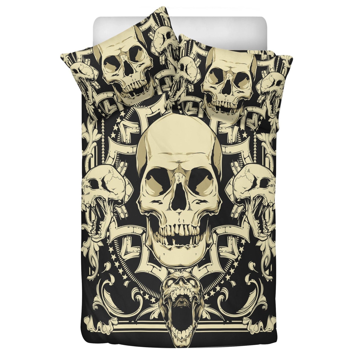 4pcs Horror skull bedding set, Gothic skeleton duvet cover set, Halloween skull bedding set, Grim reaper skull duvet cover pillow covers