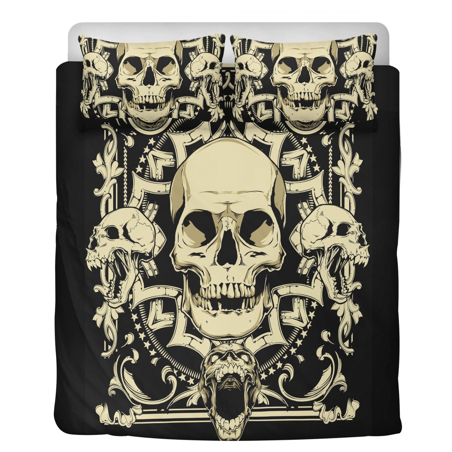 4pcs Horror skull bedding set, Gothic skeleton duvet cover set, Halloween skull bedding set, Grim reaper skull duvet cover pillow covers
