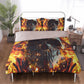 4pcs Flaming skull bedding set, Fire skull skeleton duvet cover set, Halloween skull bedding set Grim reaper skull duvet cover pillow covers