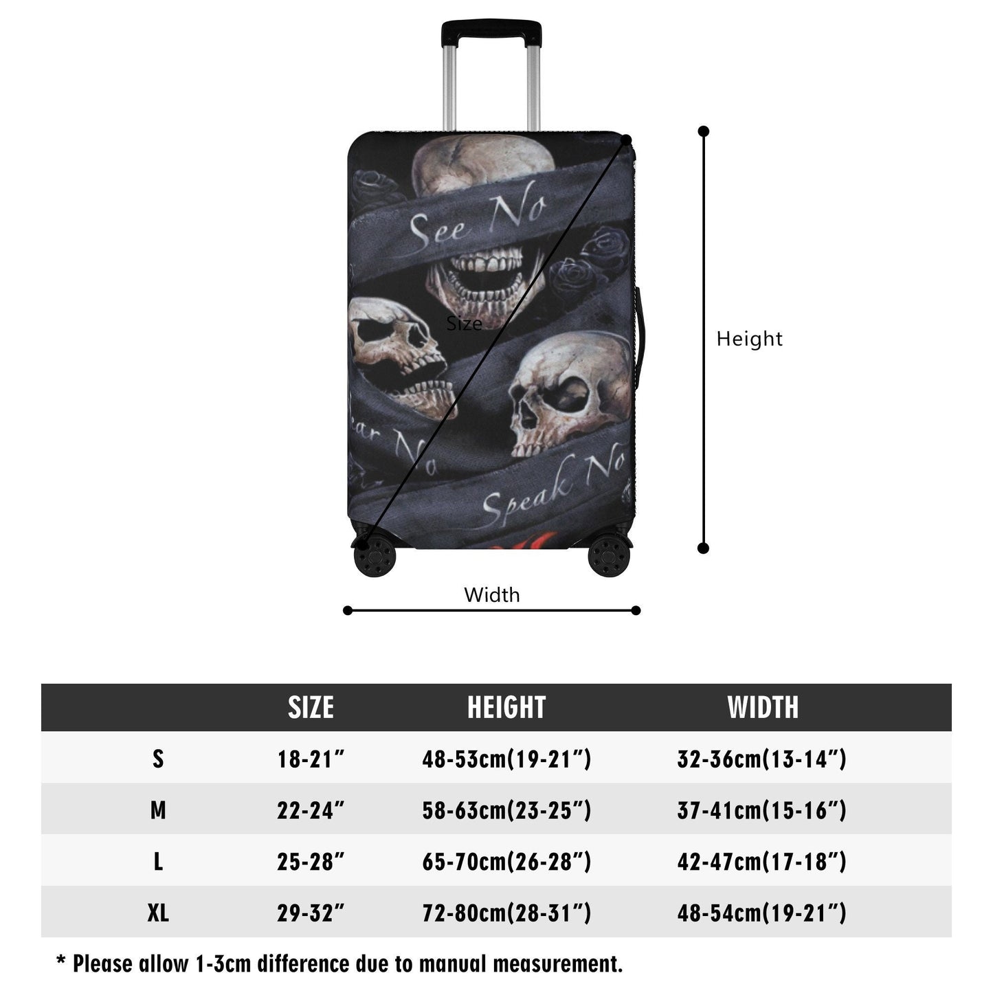 No see no hear no speak evil skull luggage covers, skull suitcase covers, Horror grim reaper gothic skull luggage suitcase covers protector