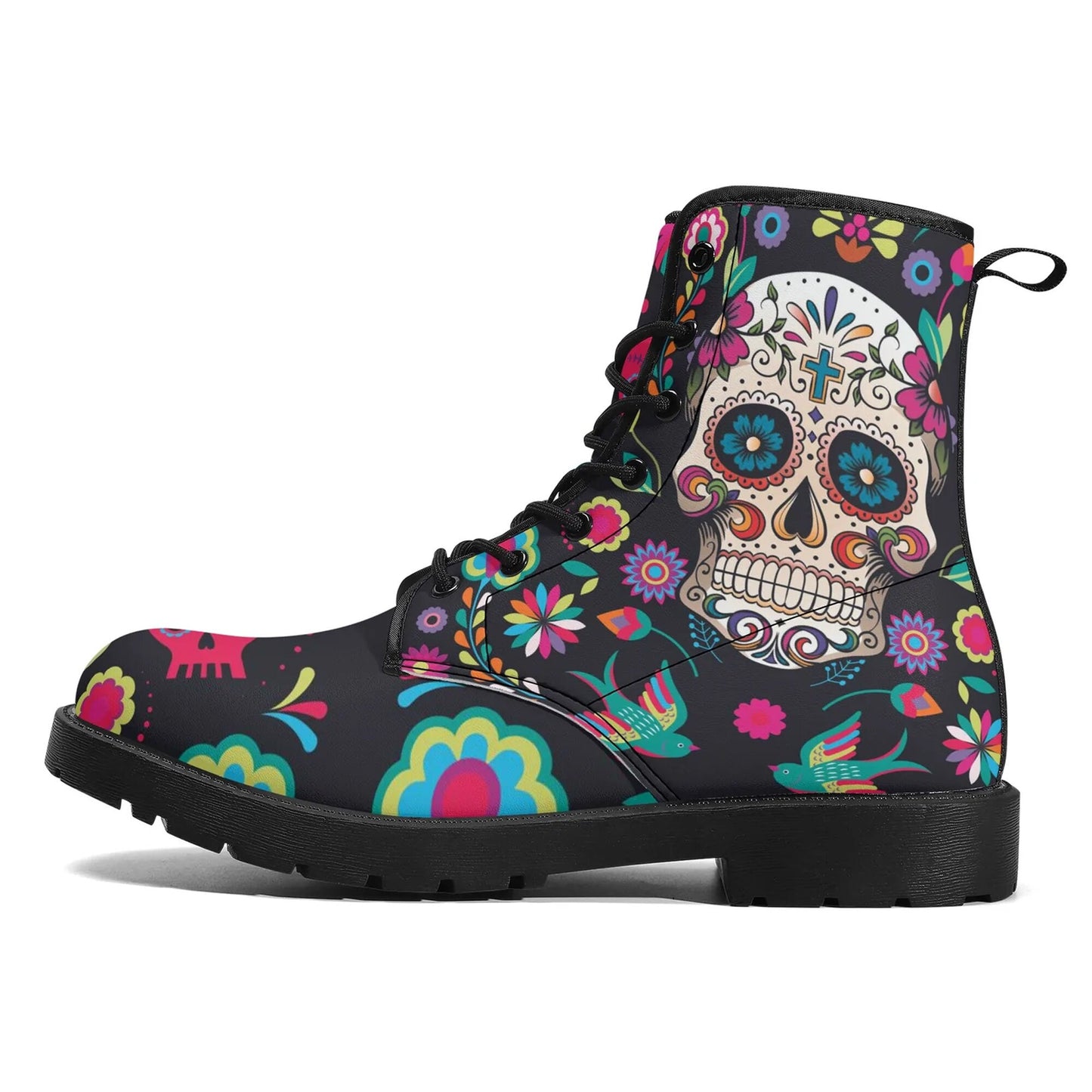 Sugar skull leather boots, day of the dead boots for men women sugar skull women's boots, candy skull women's boots, Calaveras leather boots