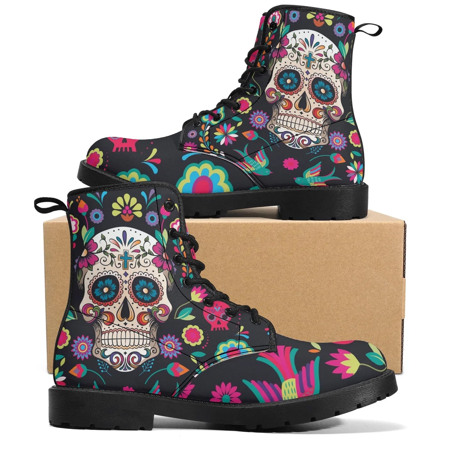 Sugar skull leather boots, day of the dead boots for men women sugar skull women's boots, candy skull women's boots, Calaveras leather boots