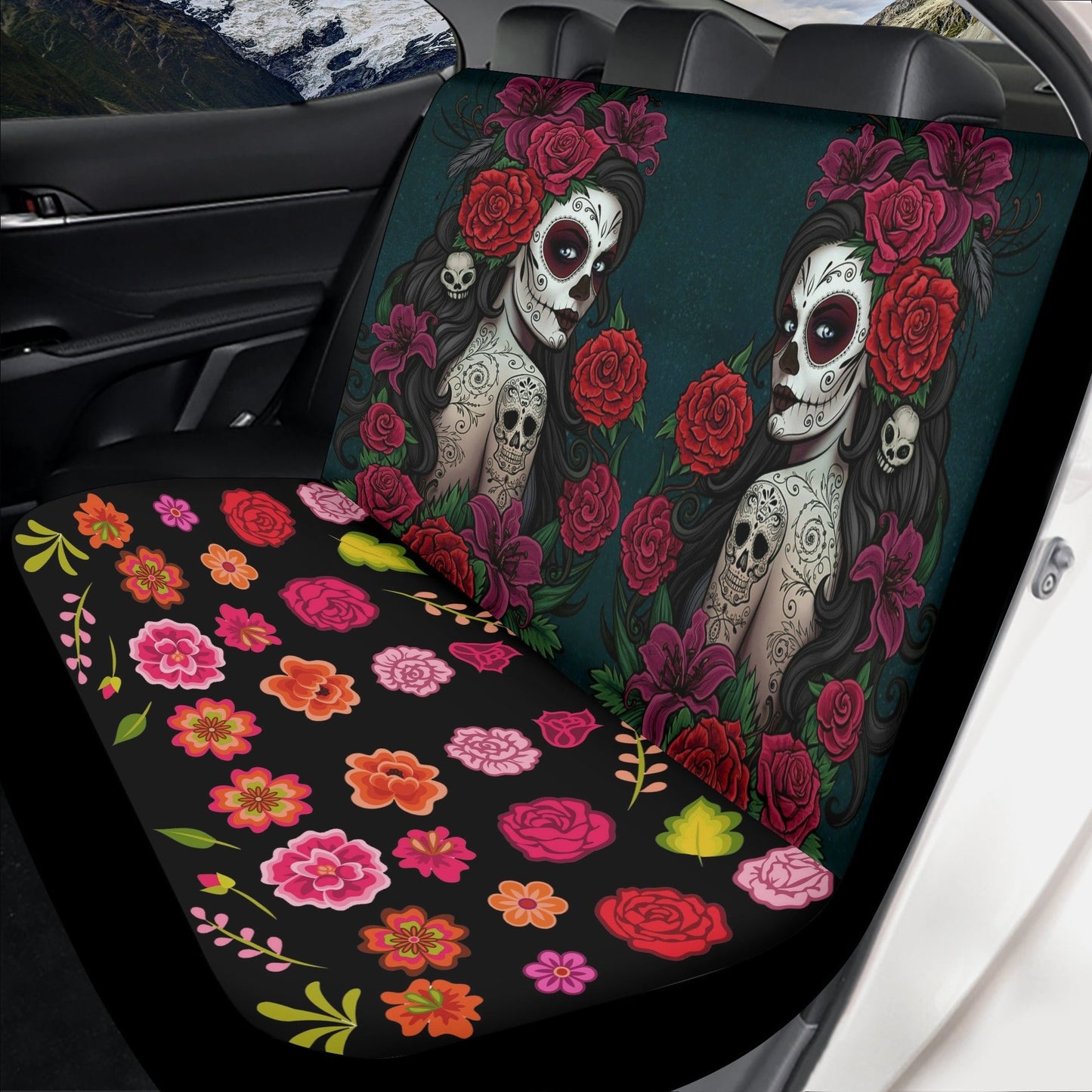Flower Sugar skull Car Seat Covers car mat flower skull car seat protector rose Mexican skull car mat candy skull car accessories seat cover