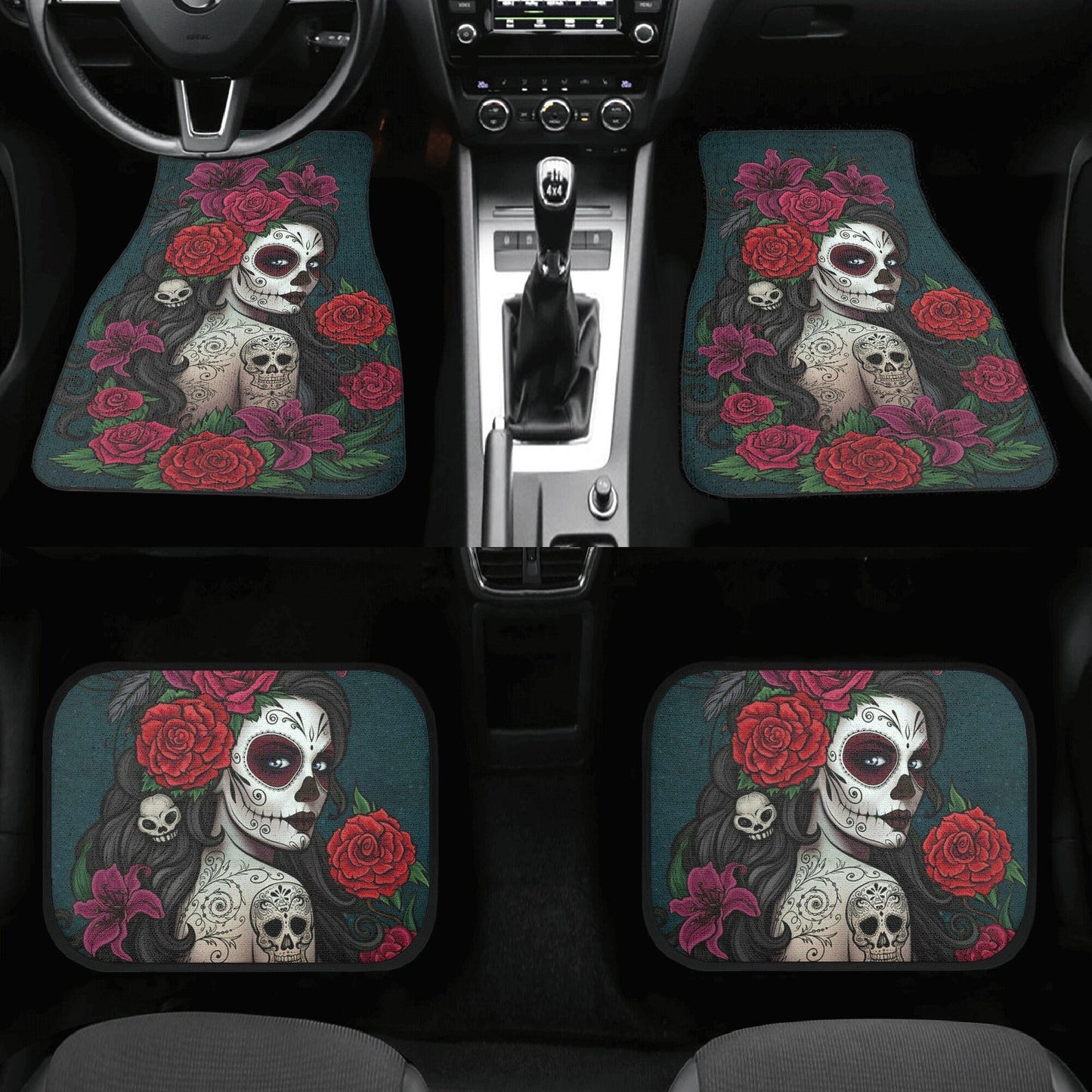 Flower Sugar skull Car Seat Covers car mat flower skull car seat protector rose Mexican skull car mat candy skull car accessories seat cover