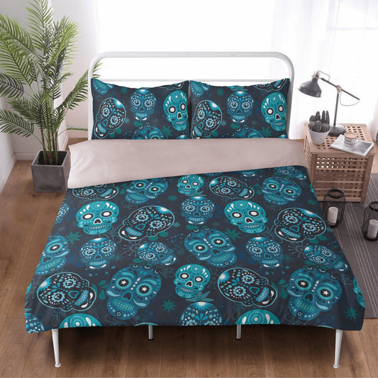 4pcs Mexican skull bedding duvet cover set, day of the dead skull bedding set, dia de los muertos sugar skull duvet cover set pillow covers