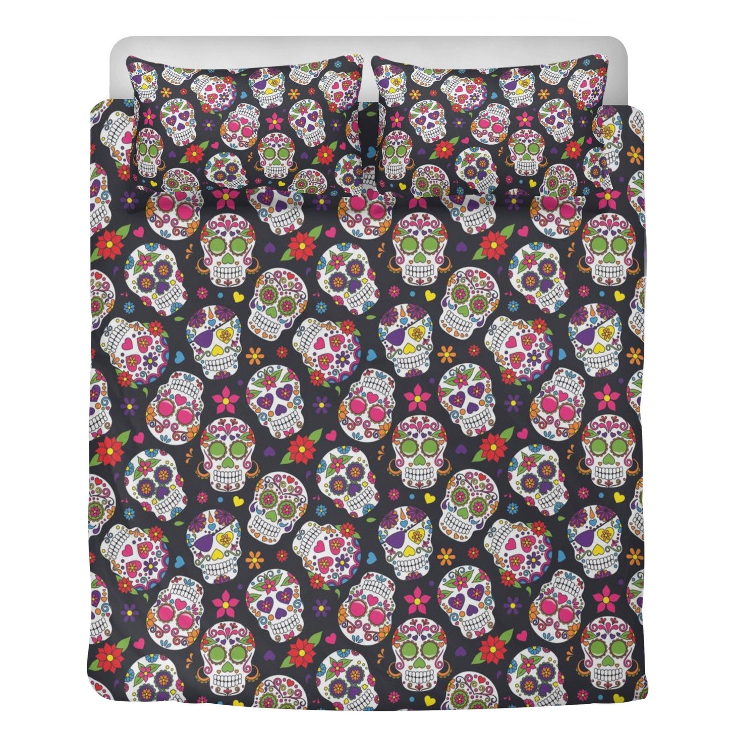 4pcs sugar skull bedding set, candy skull duvet cover set, day of the dead skull bedding set Halloween gothic skull duvet cover pillow cover