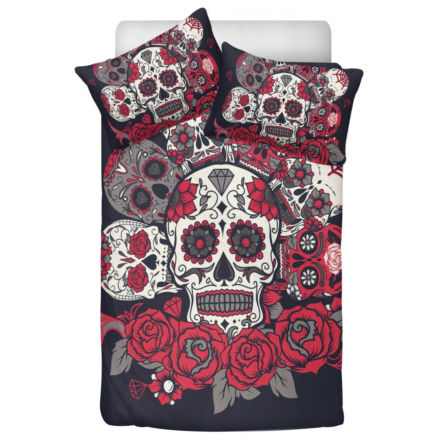 4pcs Floral sugar skull bedding duvet cover set, day of the dead skull candy skull bedding set, sugar skull duvet cover set pillow covers