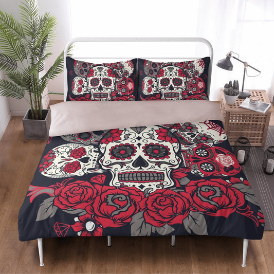 4pcs Floral sugar skull bedding duvet cover set, day of the dead skull candy skull bedding set, sugar skull duvet cover set pillow covers