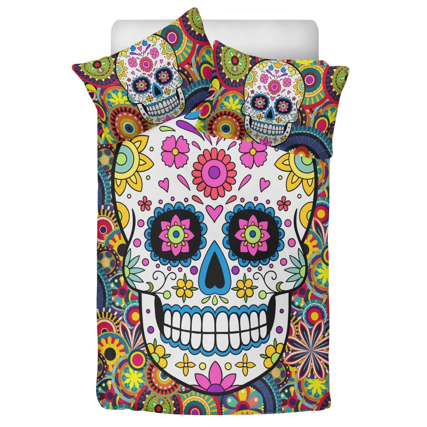 4pcs Floral sugar skull bedding duvet cover set, day of the dead skull candy skull bedding set, sugar skull duvet cover set pillow covers