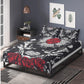 4pcs Floral skull bedding set, Rose skull skeleton duvet cover set Halloween skull bedding set Grim reaper skull Comforter Set pillow covers