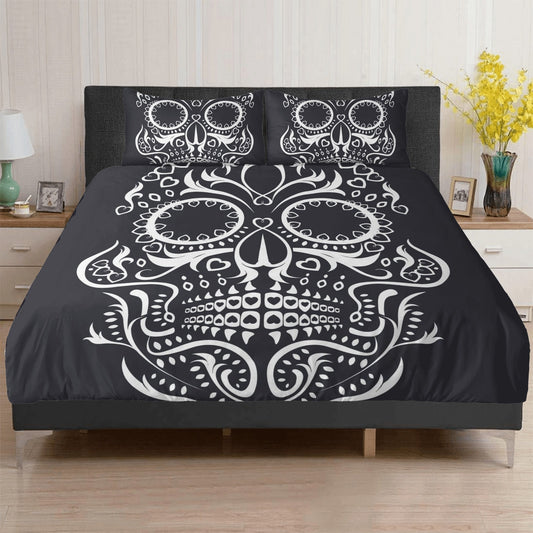 4pcs Floral sugar skull bedding duvet cover set, day of the dead skull candy skull bedding set, sugar skull duvet cover set pillow covers