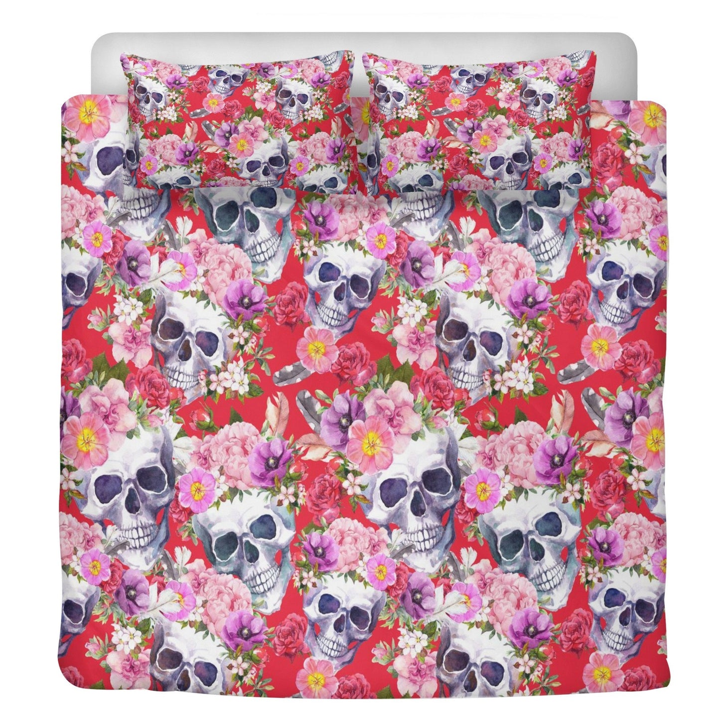 4pcs Rose skull bedding set, Gothic skeleton duvet cover set, Halloween skull bedding set, Grim reaper skull duvet cover skull Comforter Set