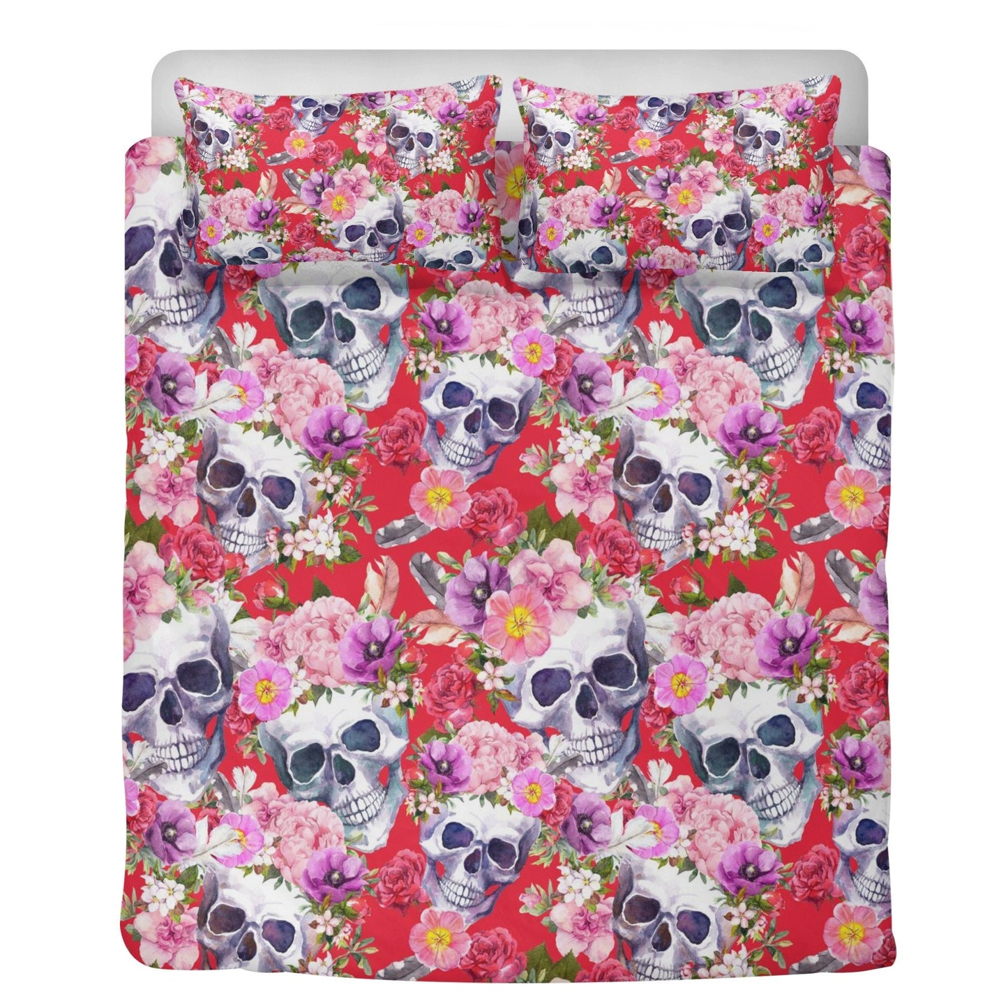 4pcs Rose skull bedding set, Gothic skeleton duvet cover set, Halloween skull bedding set, Grim reaper skull duvet cover skull Comforter Set