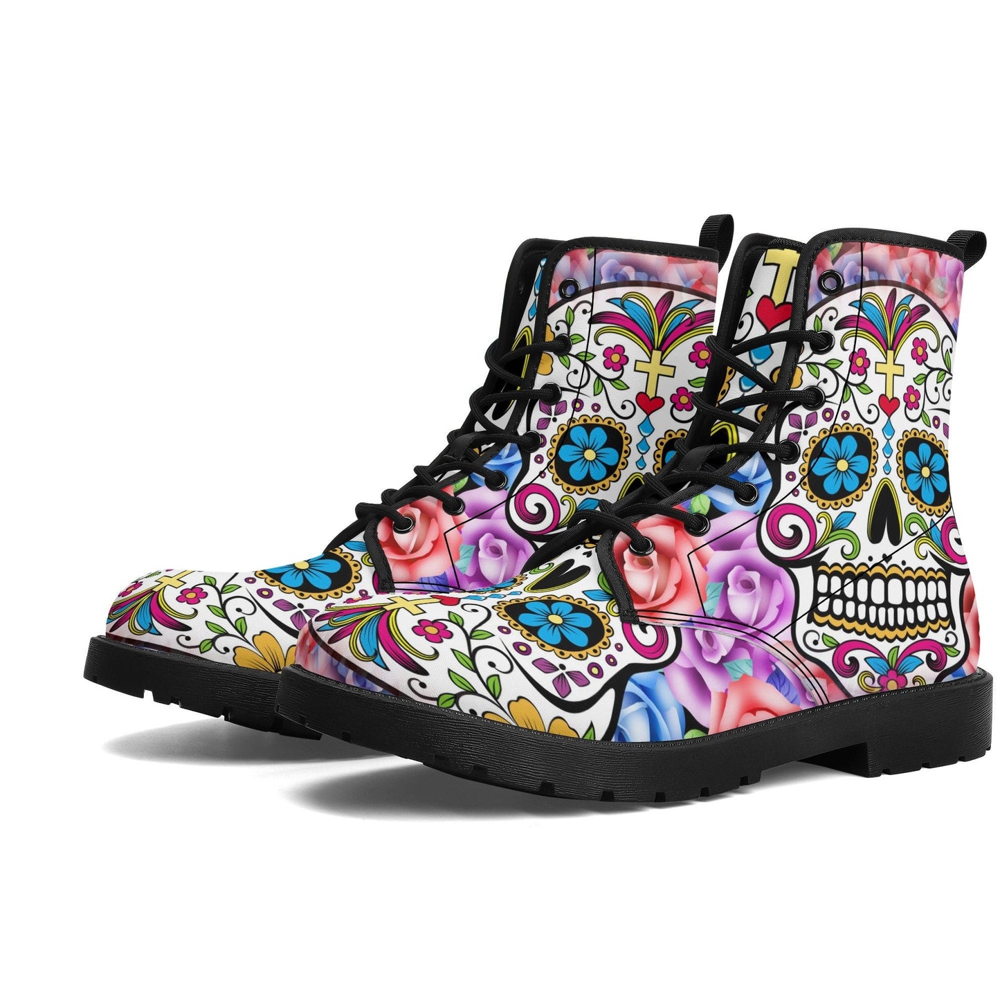 Dia de los muertos leather boots, sugar skull boots for men women, skull women's boots candy skull women's boots Mexican skull leather boots