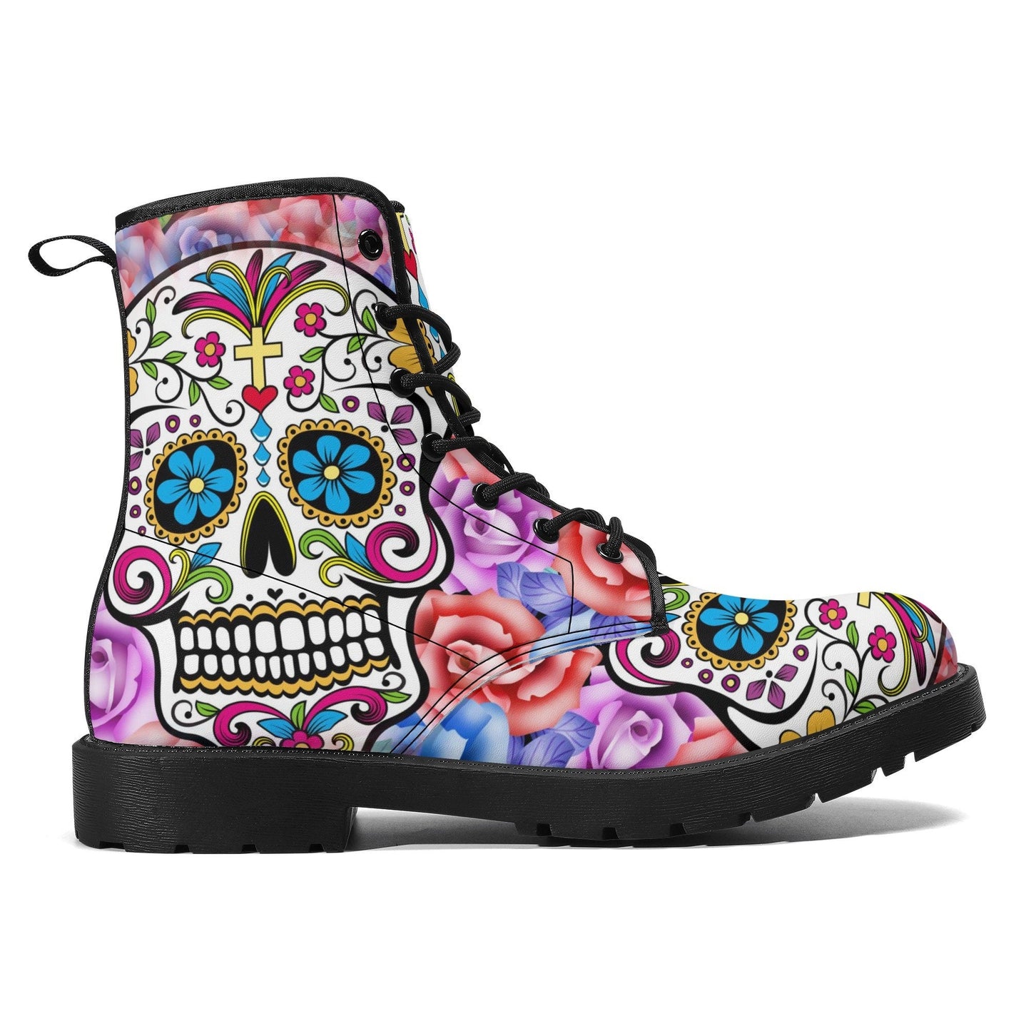 Dia de los muertos leather boots, sugar skull boots for men women, skull women's boots candy skull women's boots Mexican skull leather boots