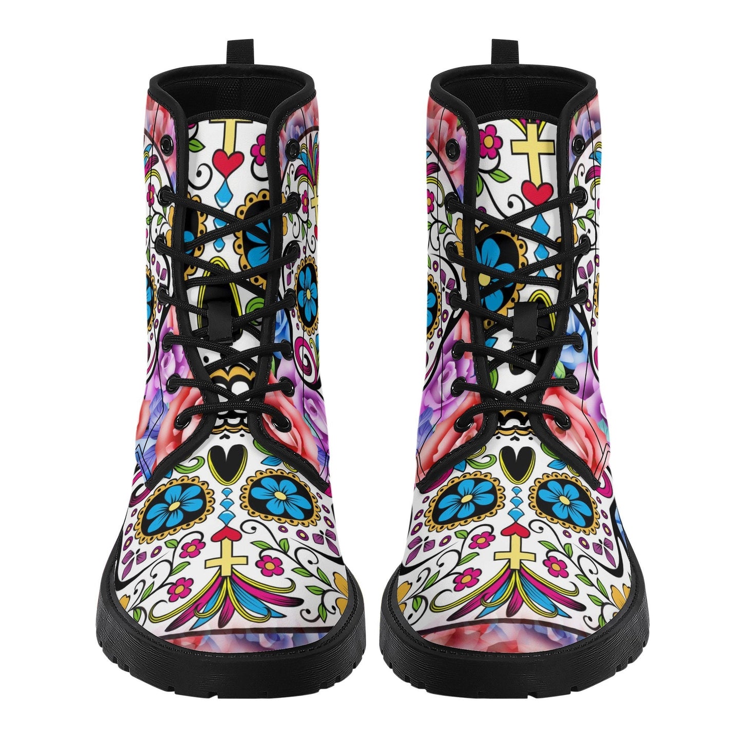 Dia de los muertos leather boots, sugar skull boots for men women, skull women's boots candy skull women's boots Mexican skull leather boots