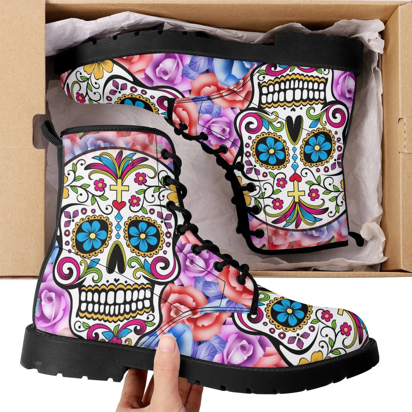 Dia de los muertos leather boots, sugar skull boots for men women, skull women's boots candy skull women's boots Mexican skull leather boots
