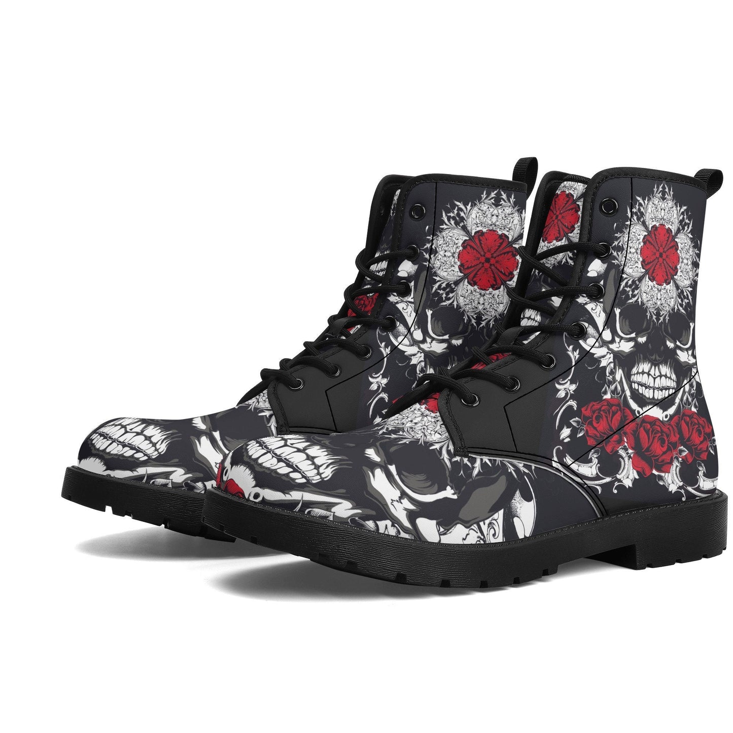Floral skull leather boots,  rose skull boots for men women, Halloween skull women's boots, skeleton boots, grim reaper skull leather boots