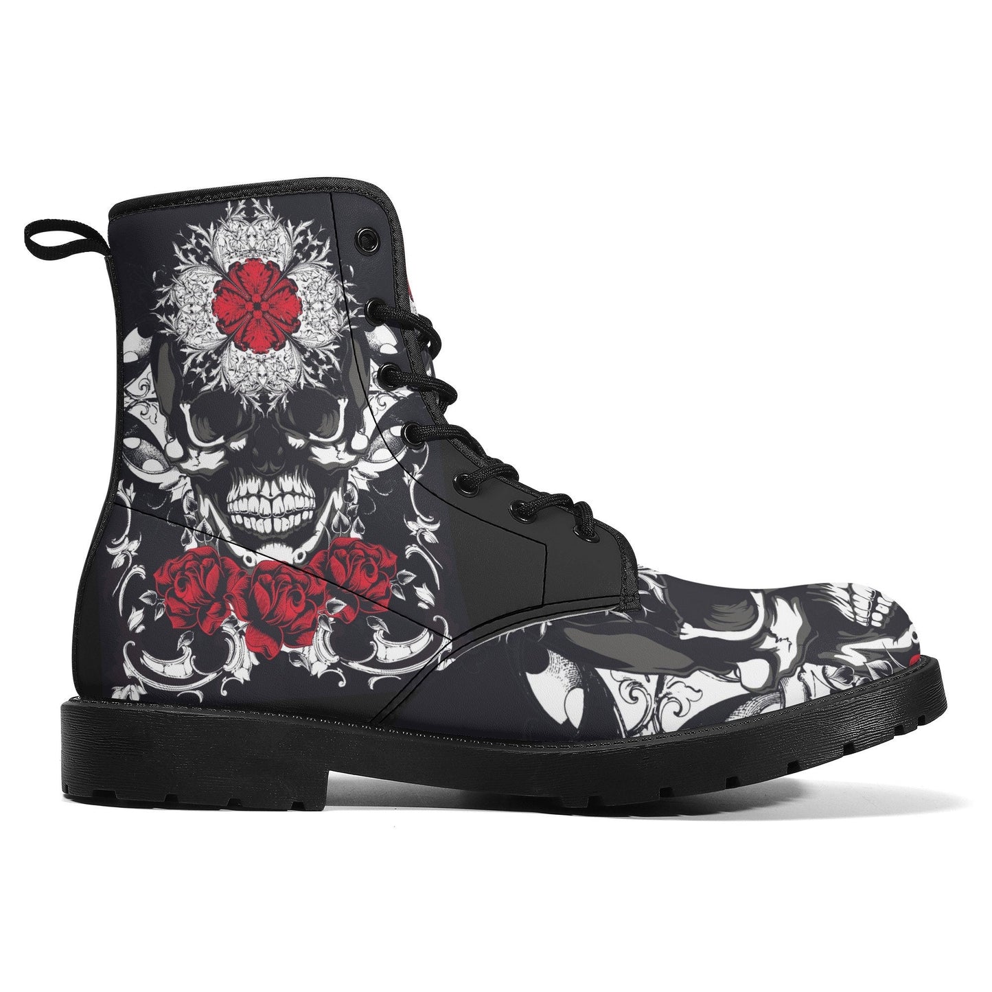 Floral skull leather boots,  rose skull boots for men women, Halloween skull women's boots, skeleton boots, grim reaper skull leather boots