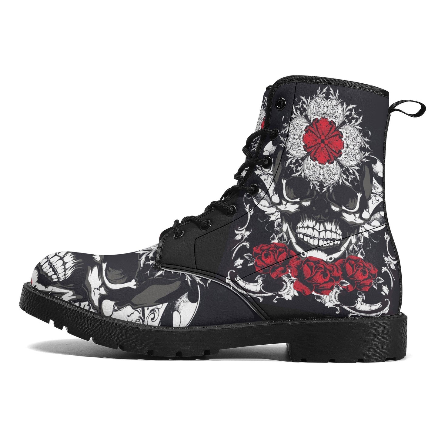 Floral skull leather boots,  rose skull boots for men women, Halloween skull women's boots, skeleton boots, grim reaper skull leather boots