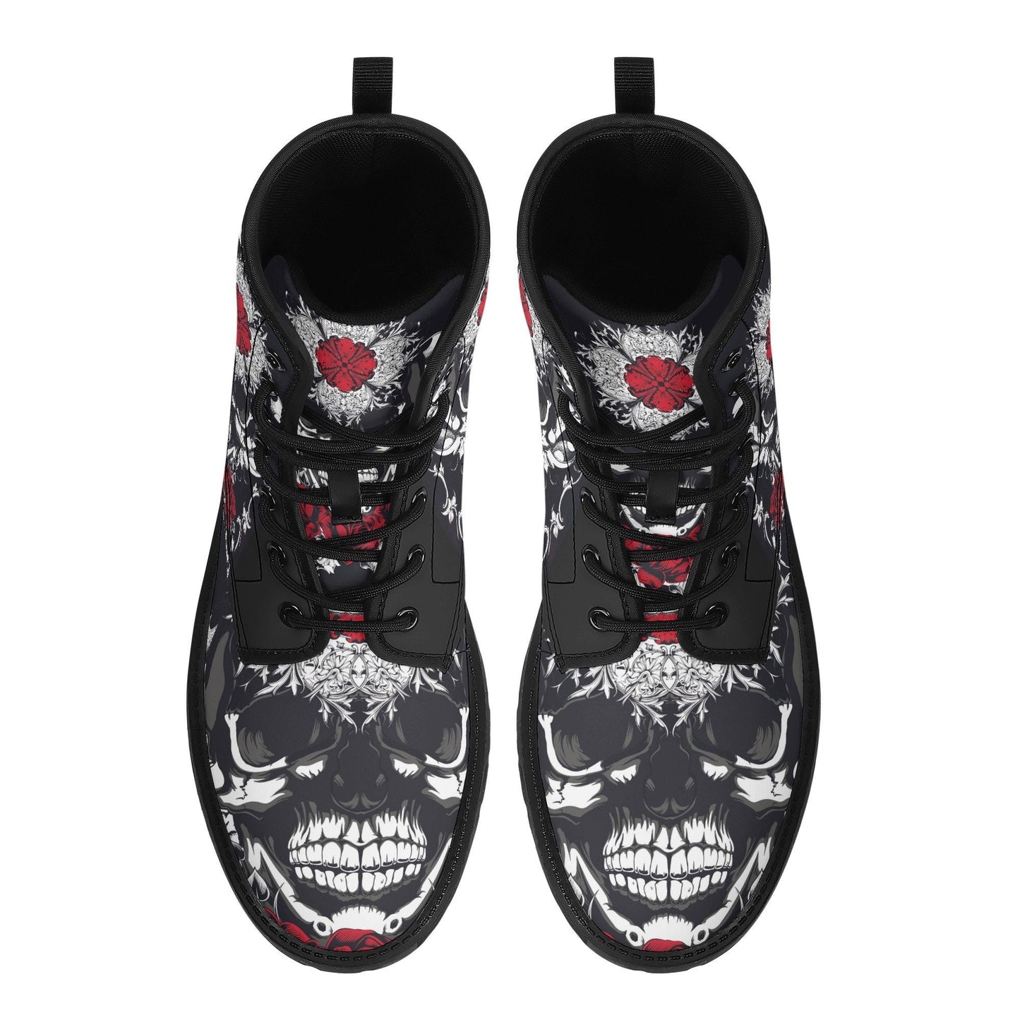 Floral skull leather boots,  rose skull boots for men women, Halloween skull women's boots, skeleton boots, grim reaper skull leather boots