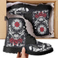 Floral skull leather boots,  rose skull boots for men women, Halloween skull women's boots, skeleton boots, grim reaper skull leather boots