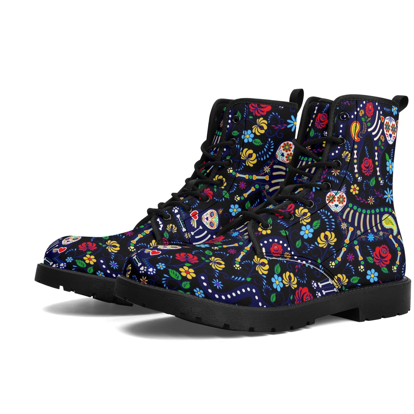 Day of the dead cat leather boots, sugar skull cat boots for men women, skull women's boots, Candy skull men's boots Mexican leather boots