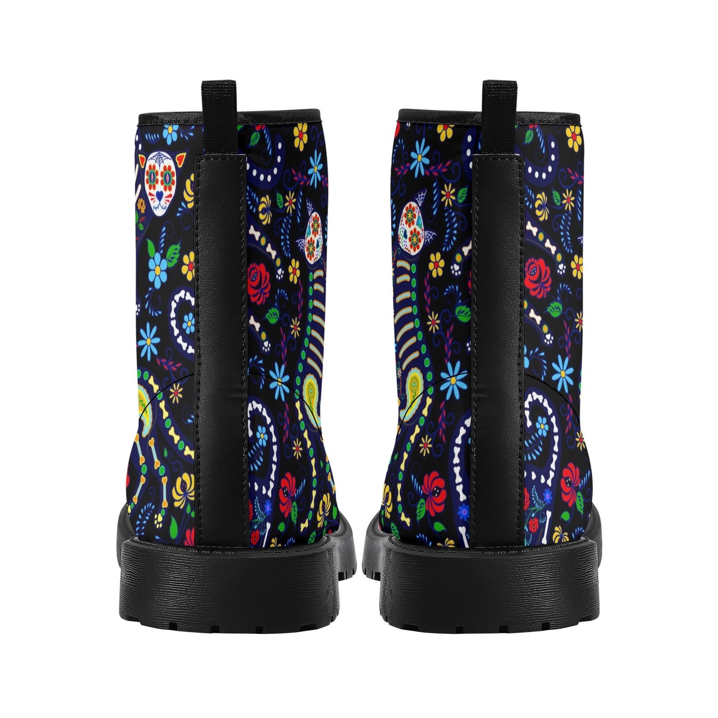 Day of the dead cat leather boots, sugar skull cat boots for men women, skull women's boots, Candy skull men's boots Mexican leather boots