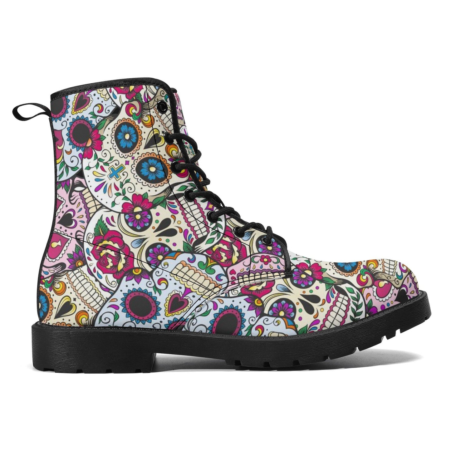 Day of the dead sugar skull leather boots, sugar skull boots for men women skull women's boots candy skull combat boots skull boots shoes
