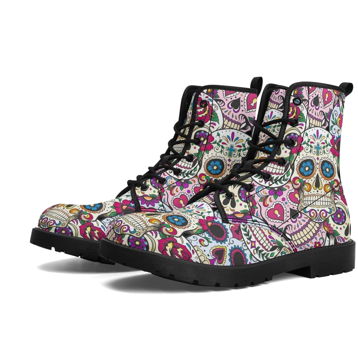 Day of the dead sugar skull leather boots, sugar skull boots for men women skull women's boots candy skull combat boots skull boots shoes