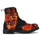 Flaming skull leather boots, fire skull boots for men women, Halloween skull women's boots skeleton boots, skull in fire leather boots shoes