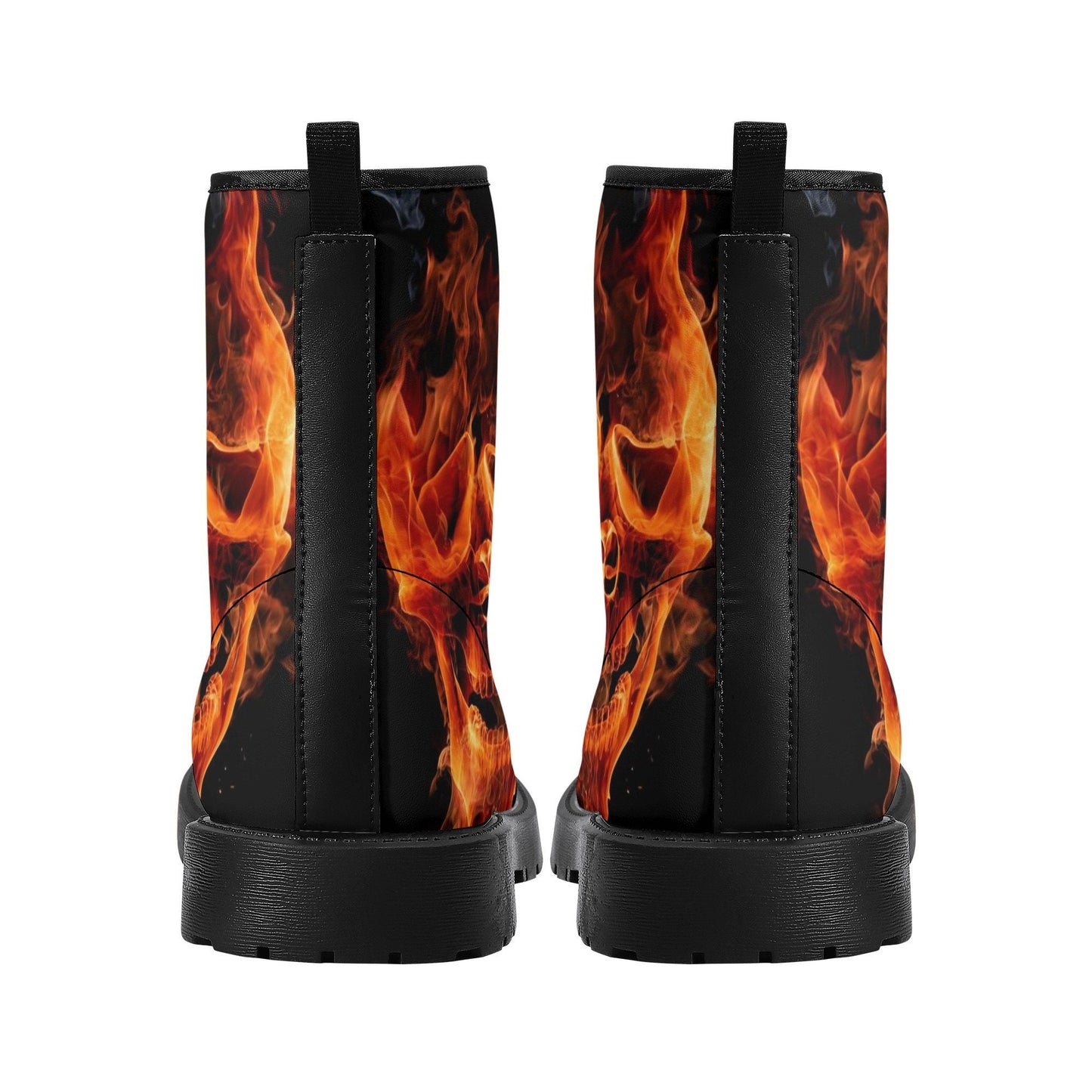 Flaming skull leather boots, fire skull boots for men women, Halloween skull women's boots skeleton boots, skull in fire leather boots shoes