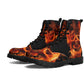 Flaming skull leather boots, fire skull boots for men women, Halloween skull women's boots skeleton boots, skull in fire leather boots shoes