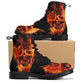 Flaming skull leather boots, fire skull boots for men women, Halloween skull women's boots skeleton boots, skull in fire leather boots shoes