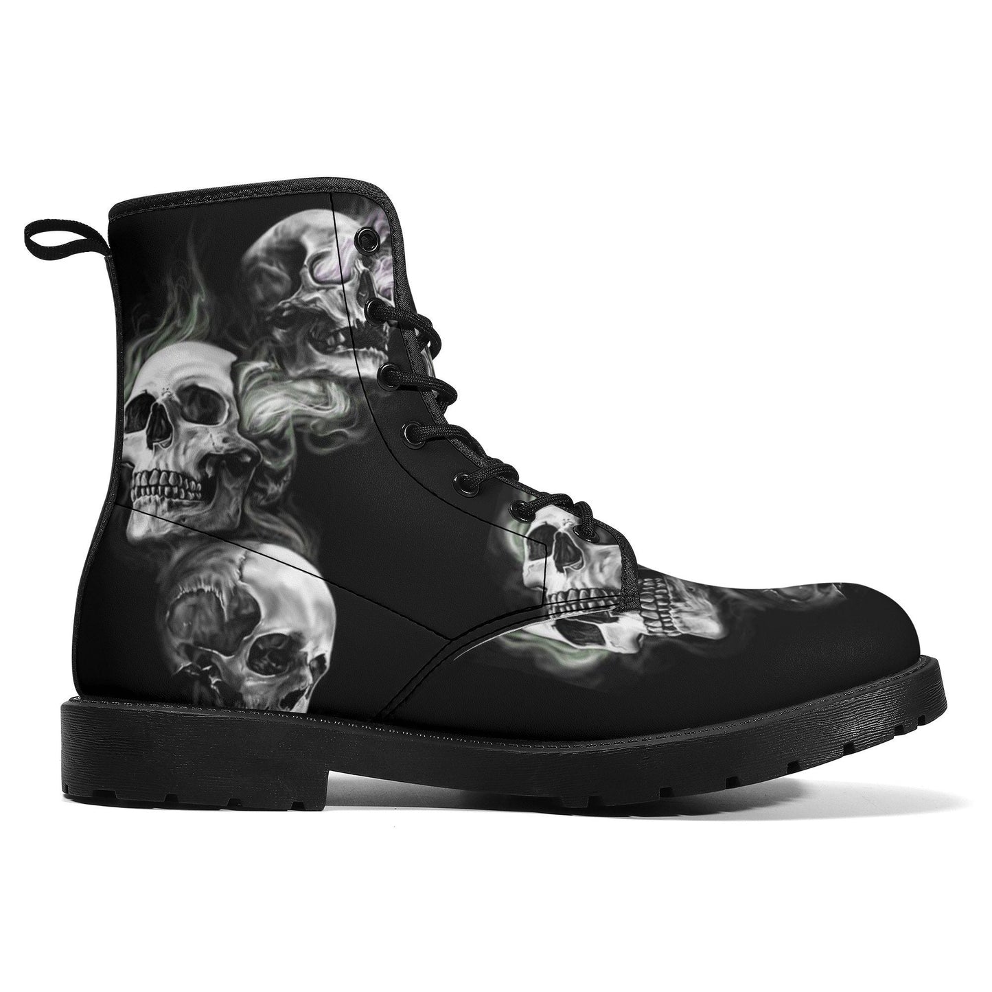 Halloween skull leather boots, Gothic skull boots for men women, Flaming skull women's boots skeleton boots, evil Bikers skull leather boots