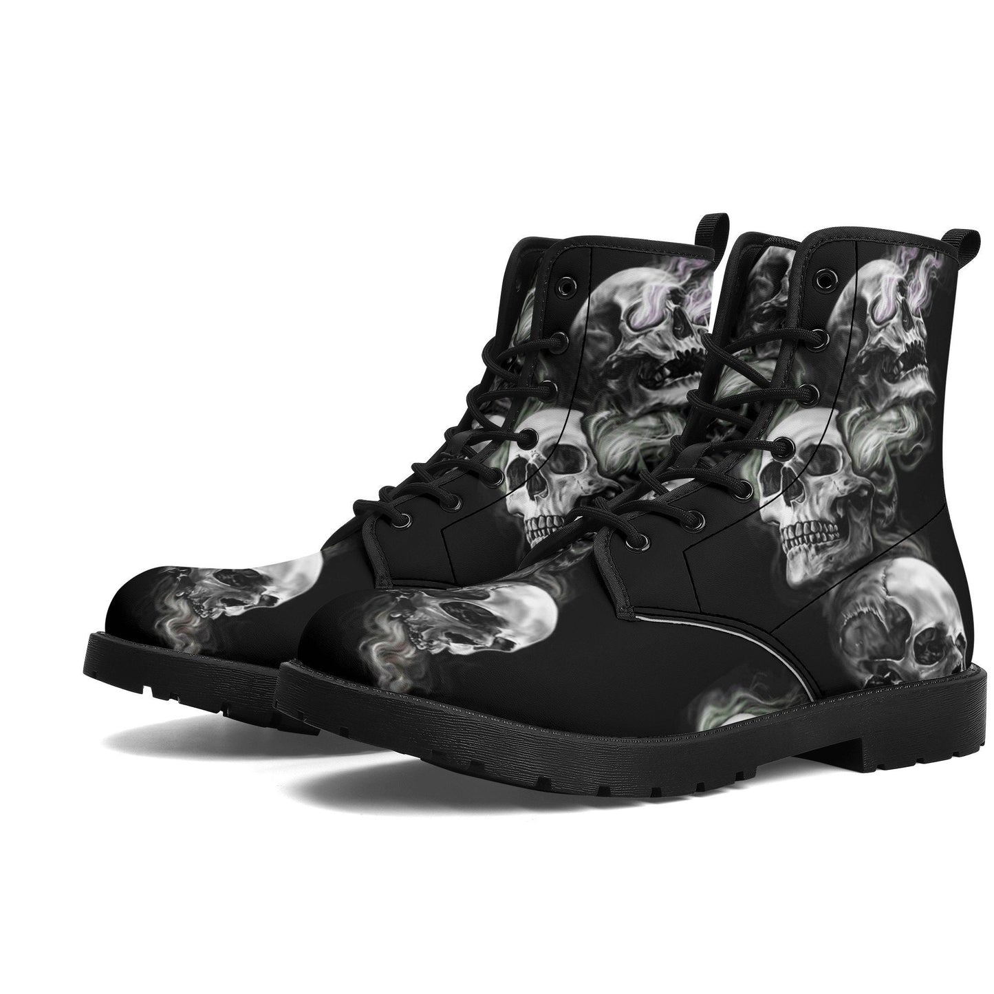 Halloween skull leather boots, Gothic skull boots for men women, Flaming skull women's boots skeleton boots, evil Bikers skull leather boots