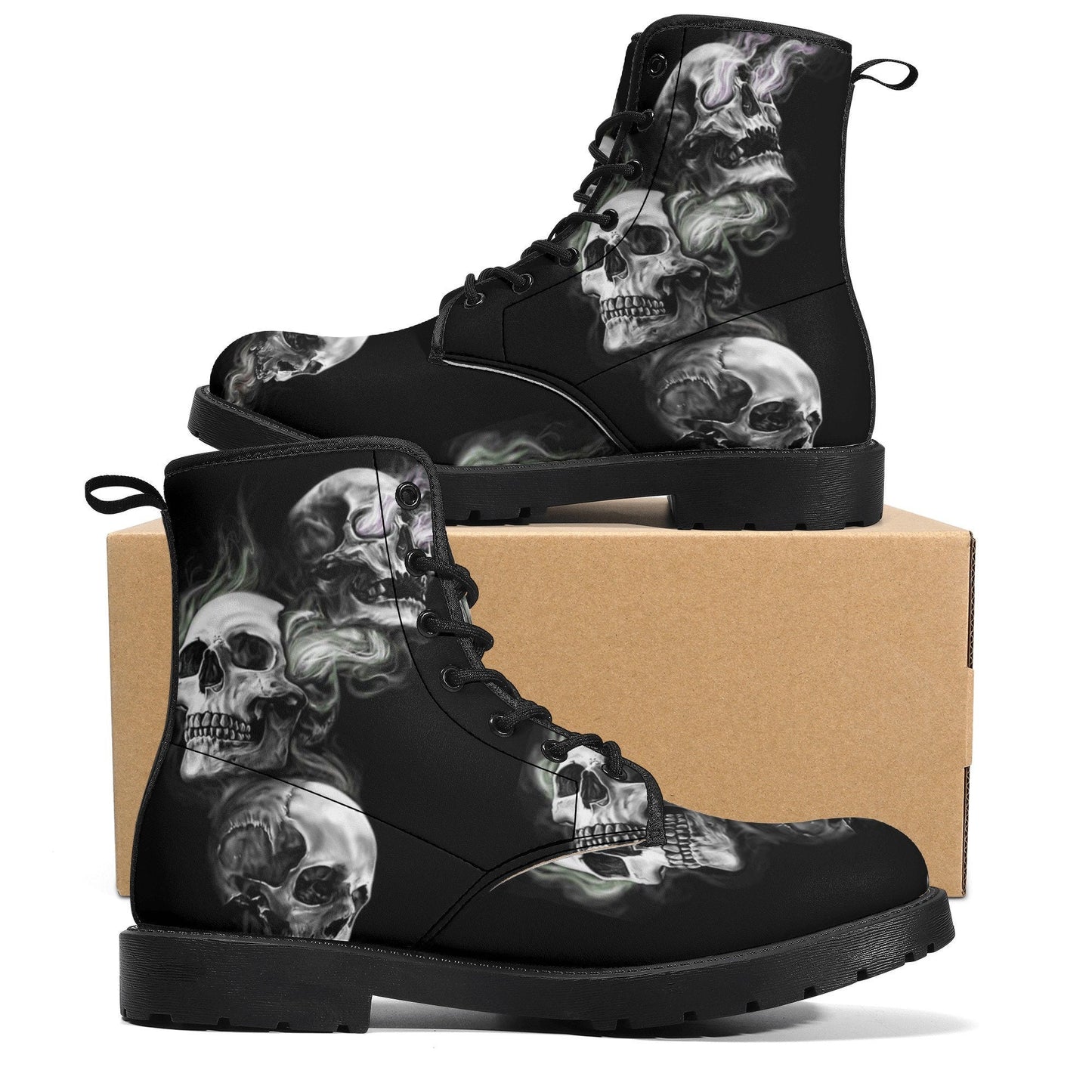 Halloween skull leather boots, Gothic skull boots for men women, Flaming skull women's boots skeleton boots, evil Bikers skull leather boots