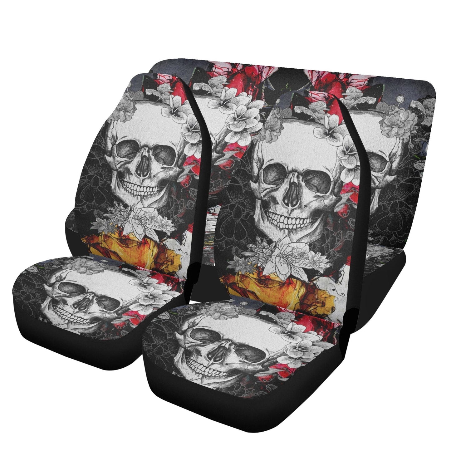 Skull Car Seat Cover car mat full set, Halloween car seat cover mat, Floral skull car mat, skeleton gothic skull car mat seat protector