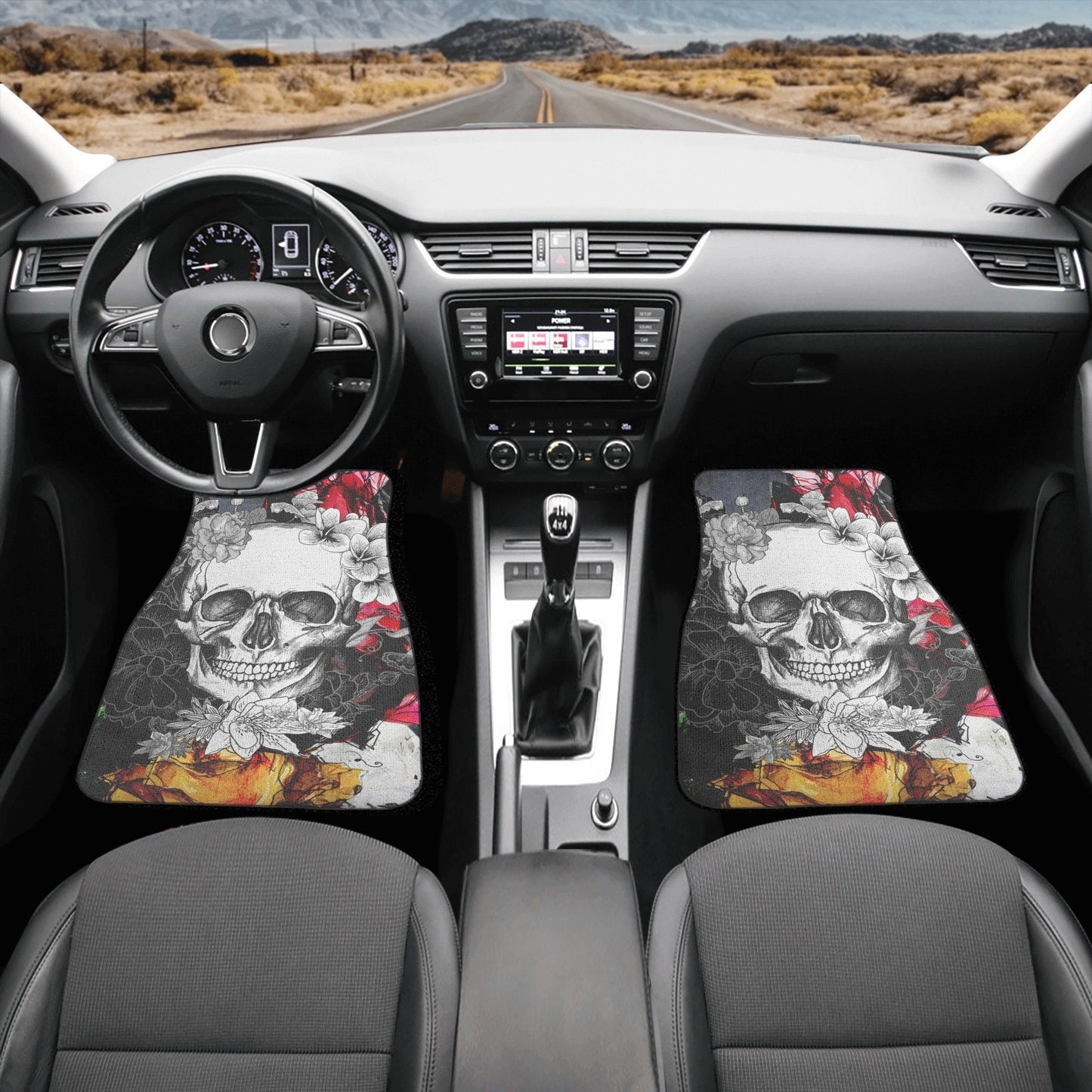 Skull Car Seat Cover car mat full set, Halloween car seat cover mat, Floral skull car mat, skeleton gothic skull car mat seat protector