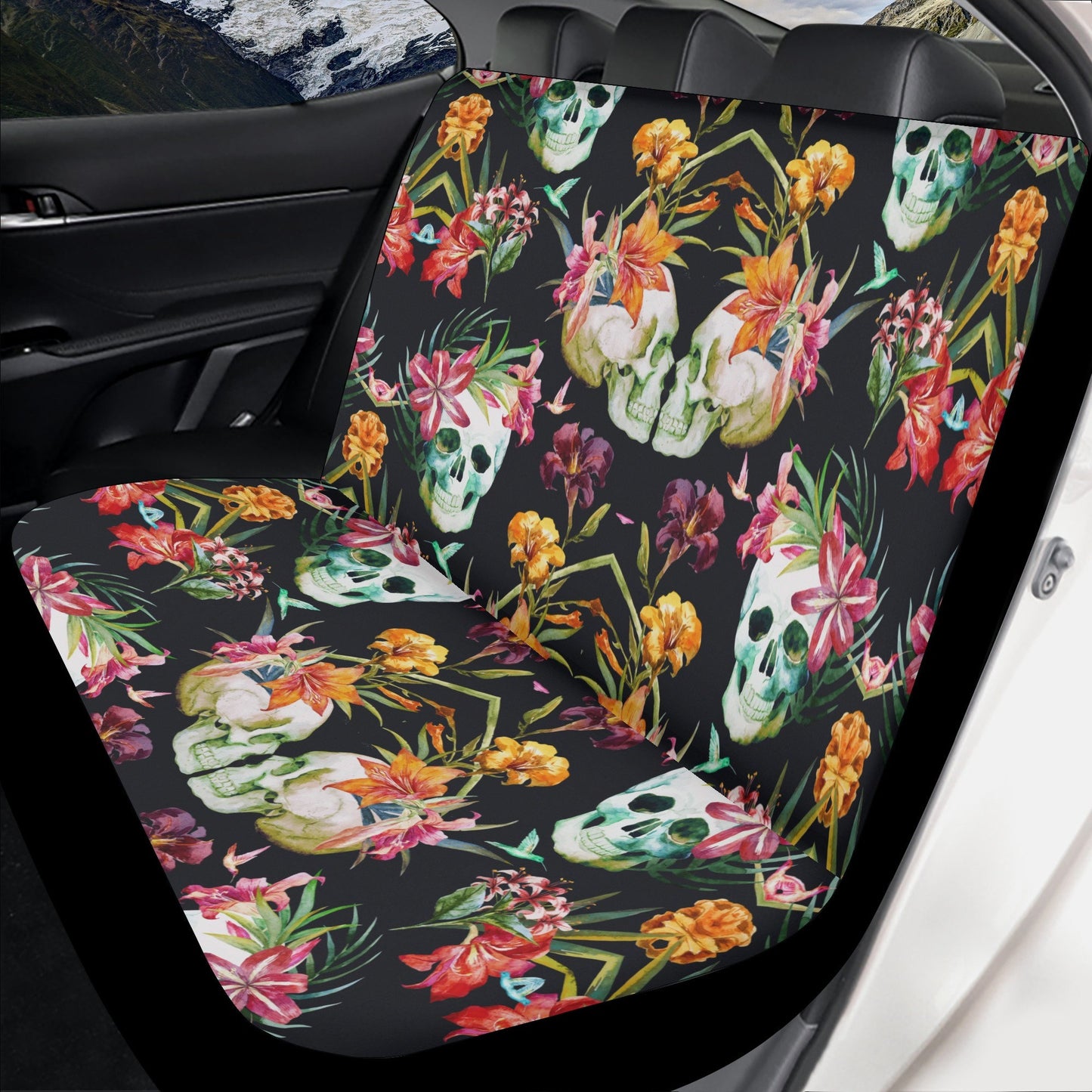Skull Car Seat Cover car mat full set, Halloween car seat cover mat, Floral skull seat cover for car, gothic skull car mat seat protector