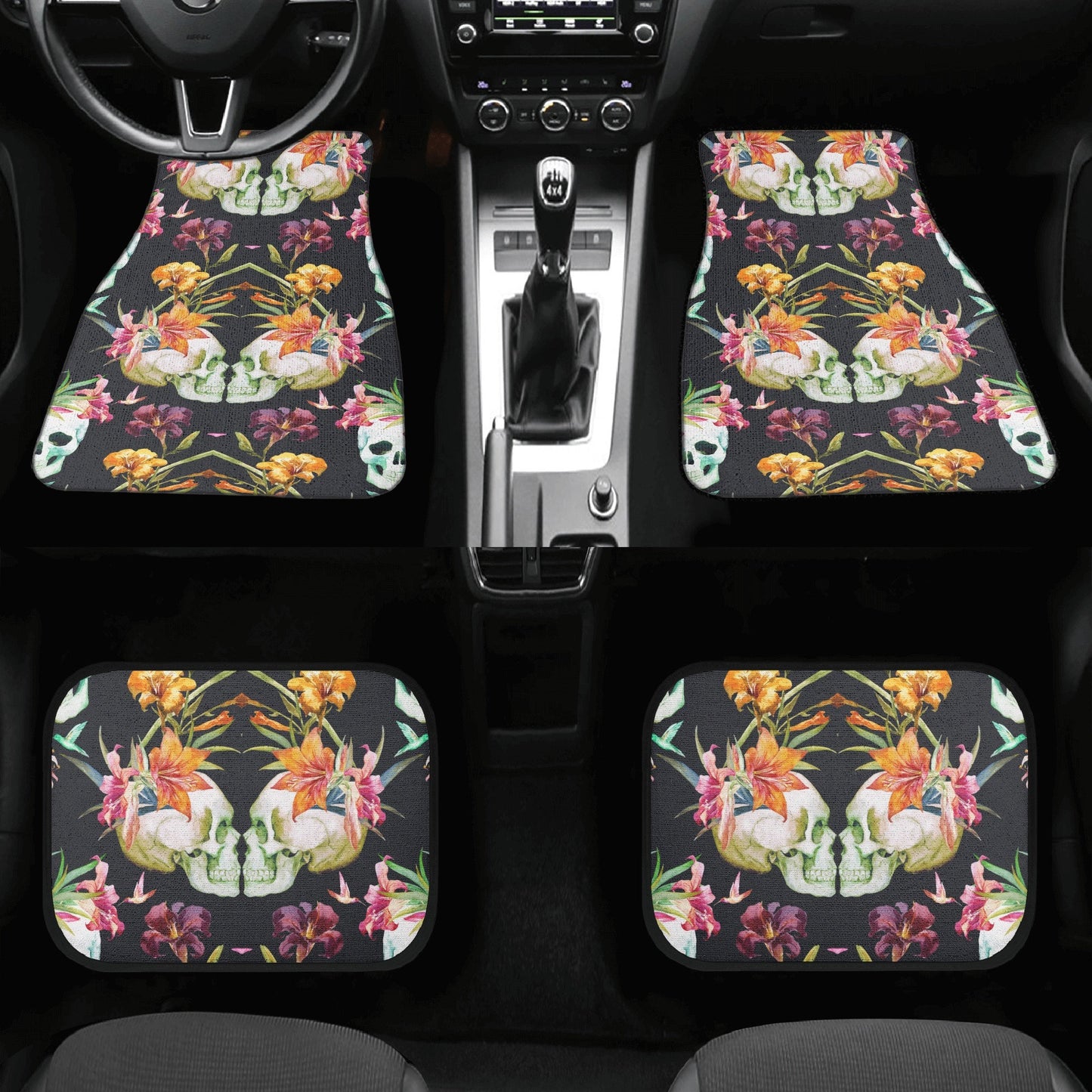 Skull Car Seat Cover car mat full set, Halloween car seat cover mat, Floral skull seat cover for car, gothic skull car mat seat protector