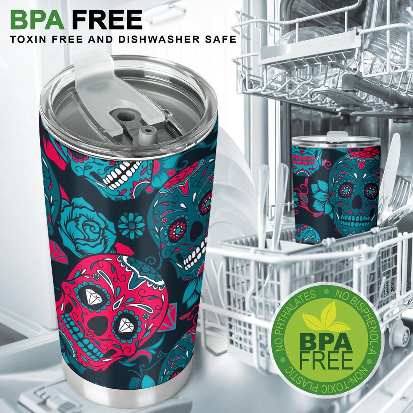 Mexican skull tumbler, sugar skull cup mug tumbler, Day of the dead skull tumbler, skull tumbler mug cup, Candy skull gothic mug cup tumbler