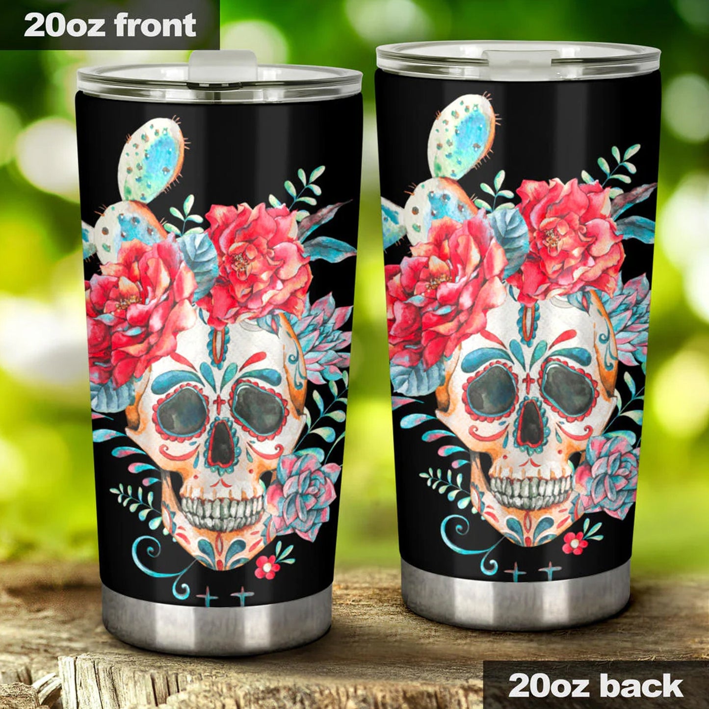 Floral skull tumbler, gothic skull cup mug, skull travel tumbler fire skull mug tumblr Halloween skeleton tumbler grim reaper gothic mug cup
