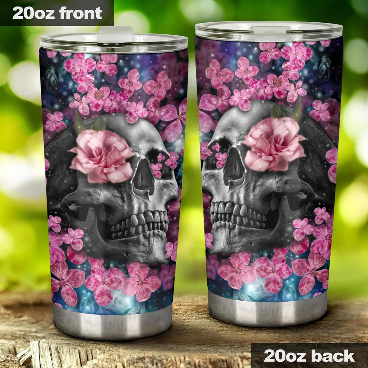 Floral skull tumbler, rose skull cup mug, skull travel tumbler Horror skull mug tumblr Halloween skeleton tumbler grim reaper gothic mug cup