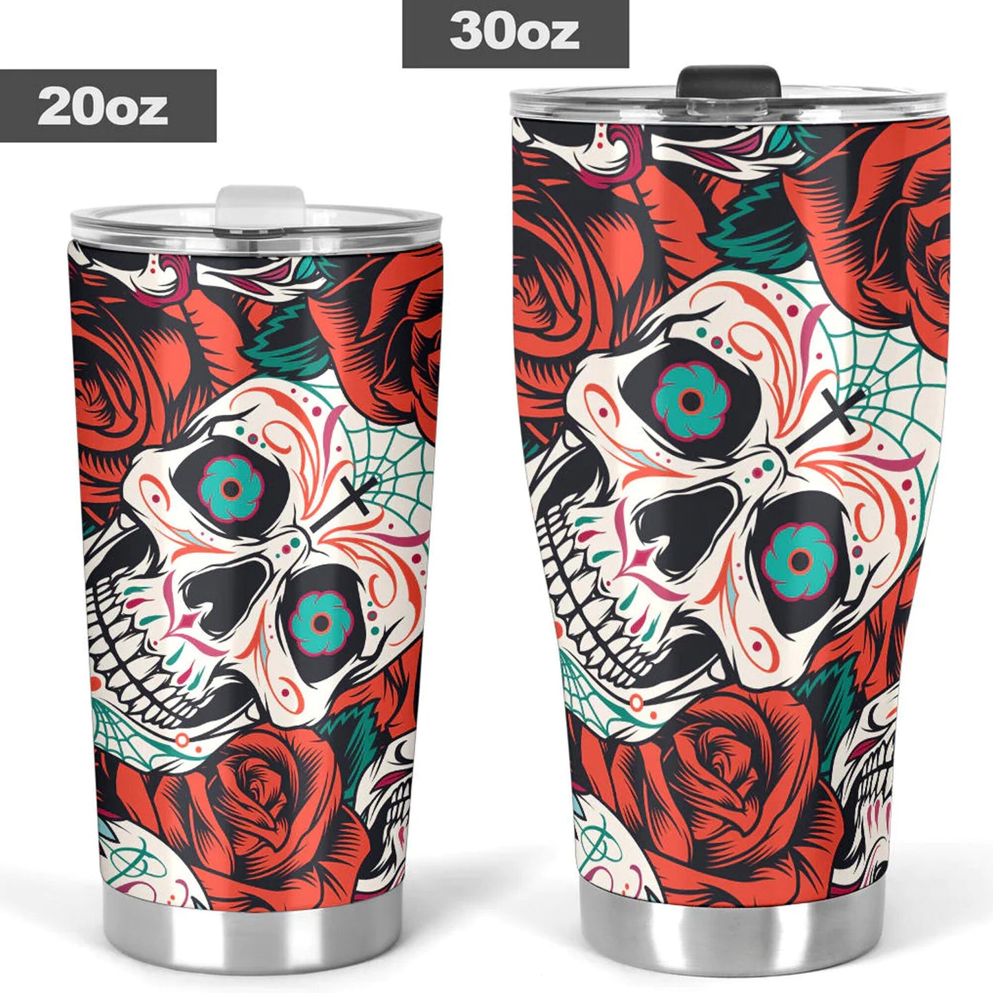 Floral skull tumbler, rose skull cup mug, skull travel tumbler Horror skull mug tumblr Halloween skeleton tumbler grim reaper gothic mug cup